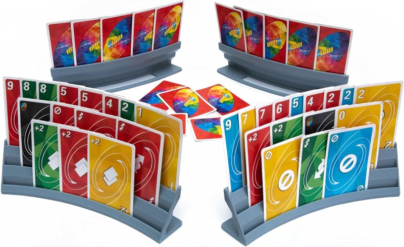 BORICO Card Holders for Playing Cards - 4 Pack Playing Card Holder for Kids and Adults,Stackable Storage Game Card Tray for Arthritis Patients with a Travel Pouch (Gray) - Image 1